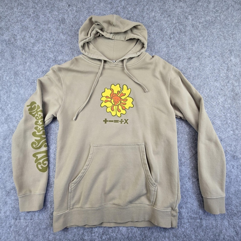 Ed Sheeran Hoodie Mens Medium Beige Sun Graphic Pullover Sweatshirt Independent